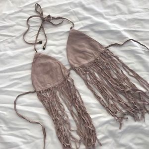 Suede fringe bra top